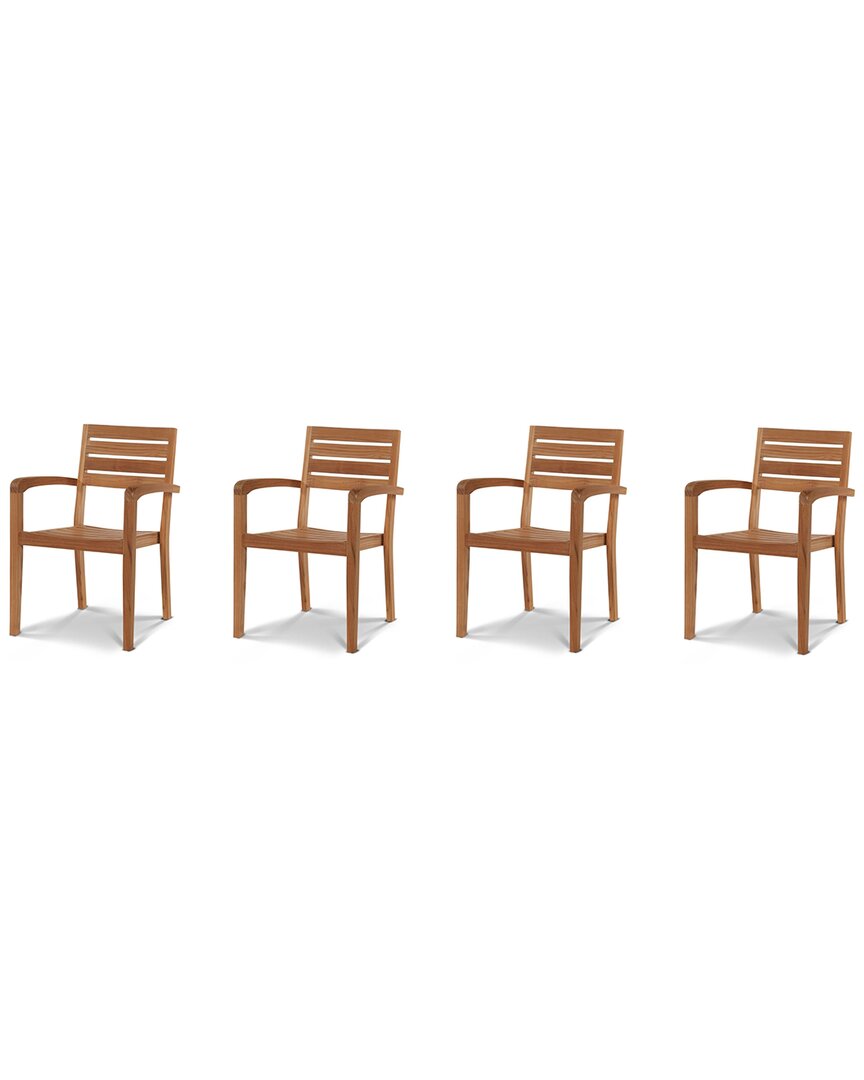 Curated Maison Louvel Teak Outdoor Stacking Armchair (set Of 4) In Brown