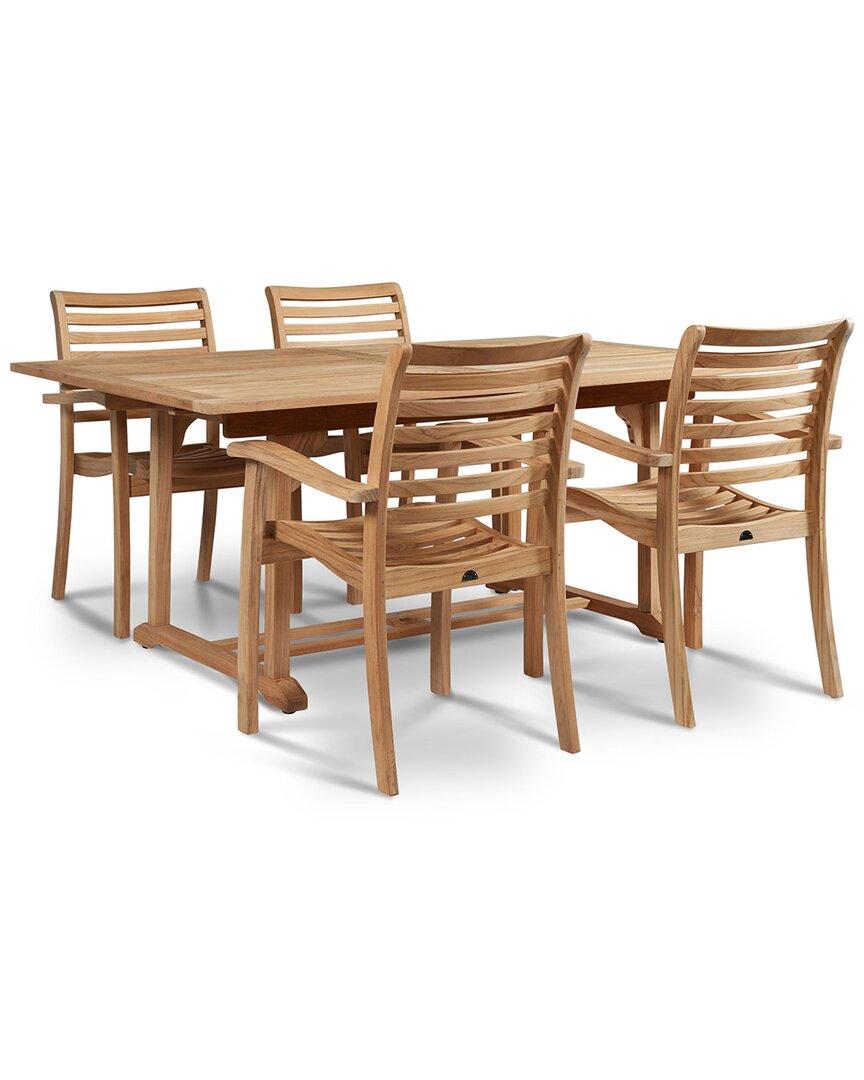 Curated Maison Outdoor Dining Set With Extension Table And Stacking Chairs In Brown