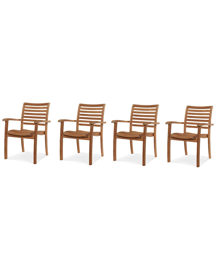 Curated Maison Mathieu Outdoor Teak Dining Stacking Armchair (set Of 4) In Brown
