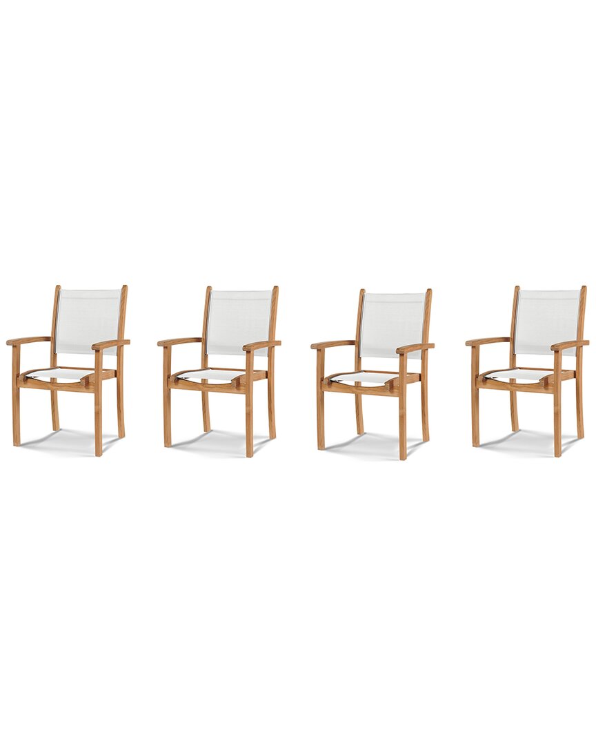 Curated Maison Perrin Stacking Teak Outdoor Dining Armchair In White