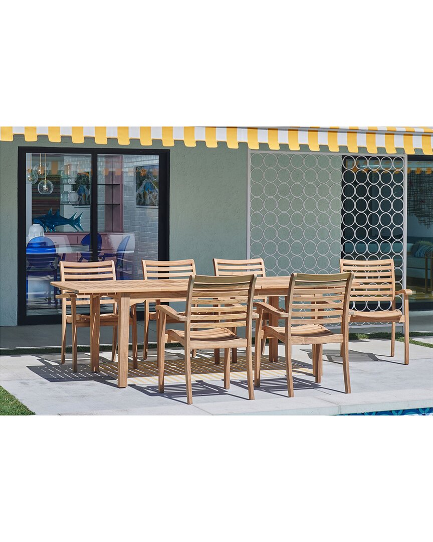 Curated Maison Clarisse 7-piece Rectangular Teak Outdoor Dining Set With Built-in Extension In Brown