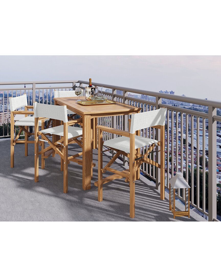 Curated Maison Direceur 5-piece Counter Height Teak Outdoor Dining Set In White