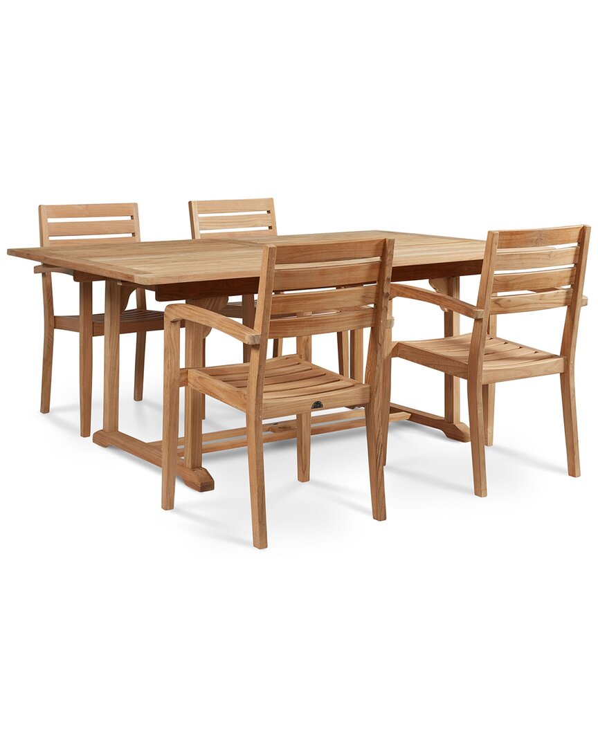 Curated Maison Louvel 5-piece Teak Rectangular Table Outdoor Dining Set With Extension In Brown