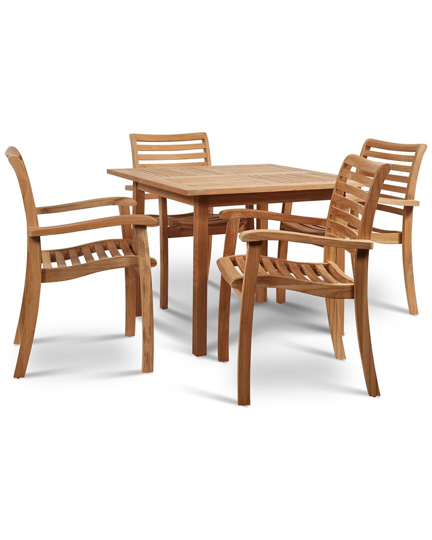 Curated Maison Mathieu 5-piece Teak 35 Inch Square Table Outdoor Family Dining Set In Brown