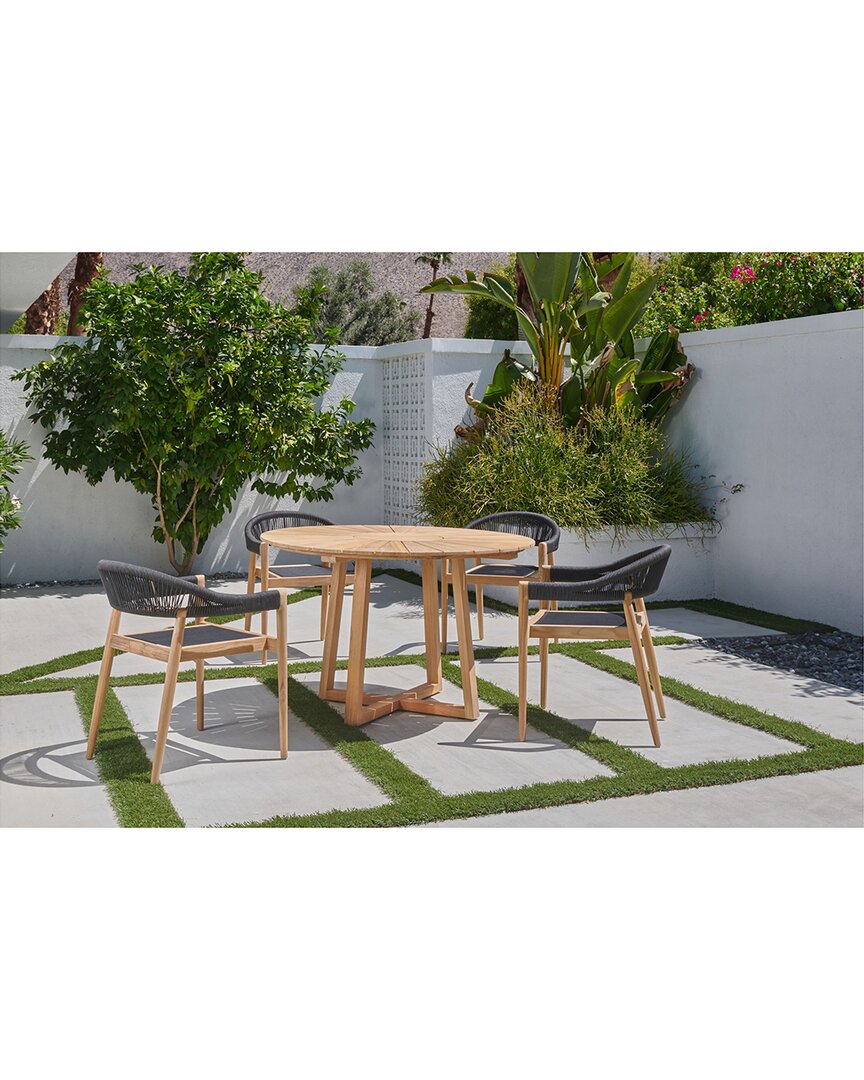 Curated Maison Plaisance 5-piece Teak Round Outdoor Dining Set In Black