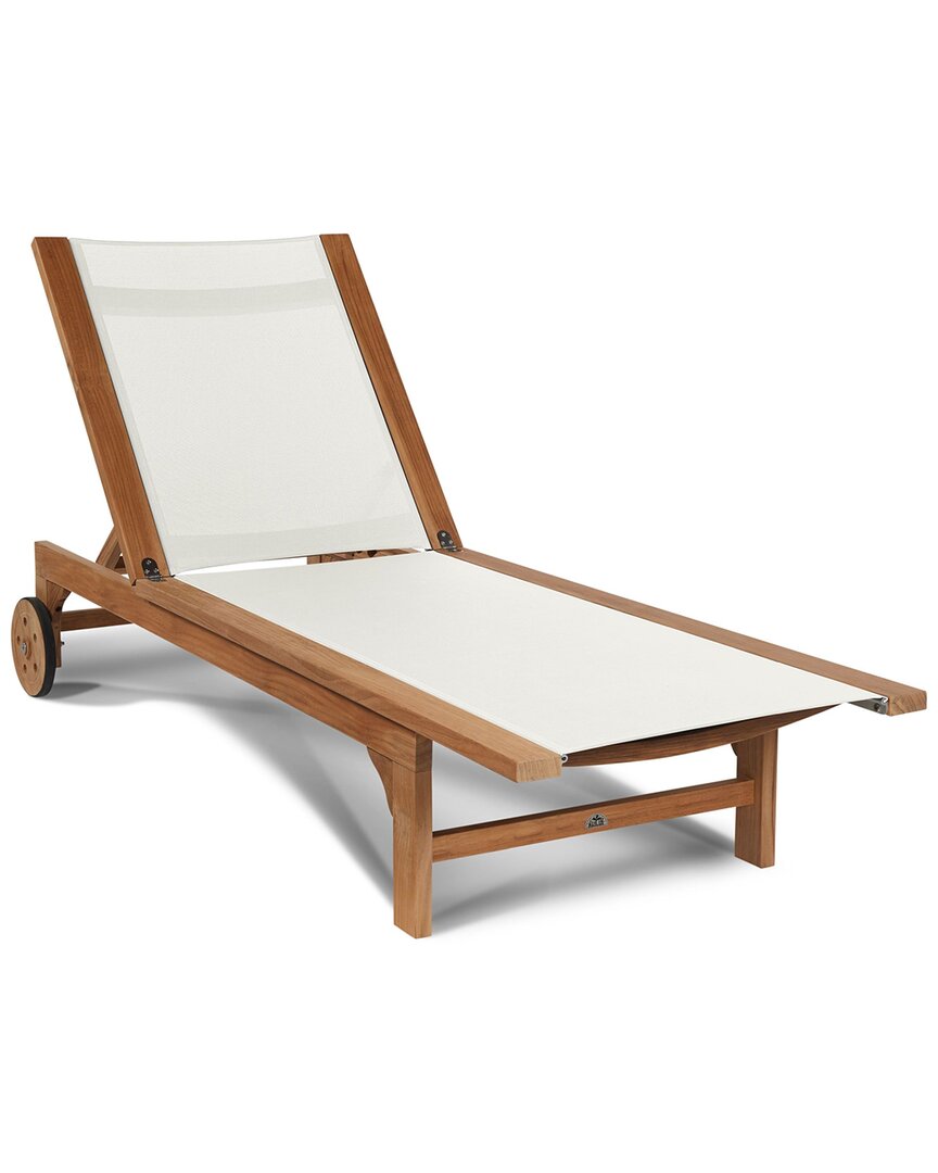 Curated Maison Elie Teak Outdoor Reclining Sun Lounger In White With Wheels