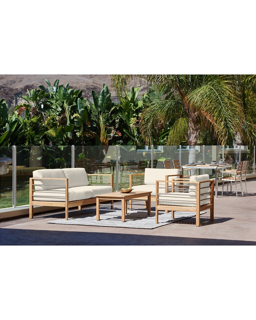Curated Maison Leon 4-piece Teak Outdoor Patio Deep Seating Sofa Set With Sunbrella Canvas Cushions In Beige