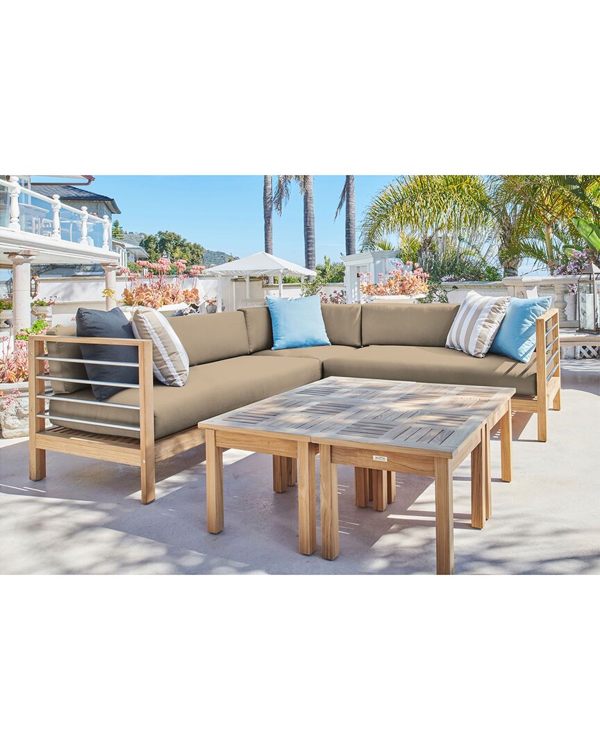 Curated Maison Leon Teak Outdoor Sectional Set With Sunbrella Fawn Cushion In Brown