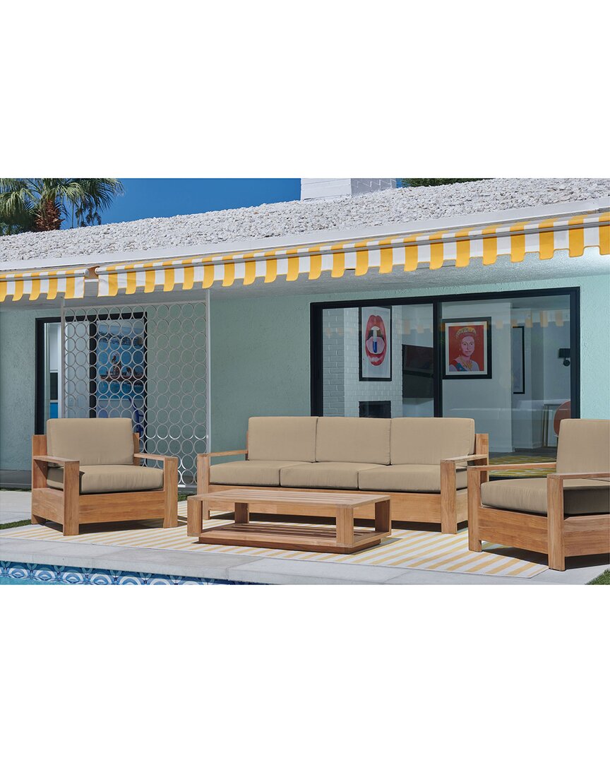 CURATED MAISON CURATED MAISON LOTHAIR 4-PIECE TEAK DEEP SEATING OUTDOOR SOFA SET WITH SUNBRELLA FAWN CUSHIONS