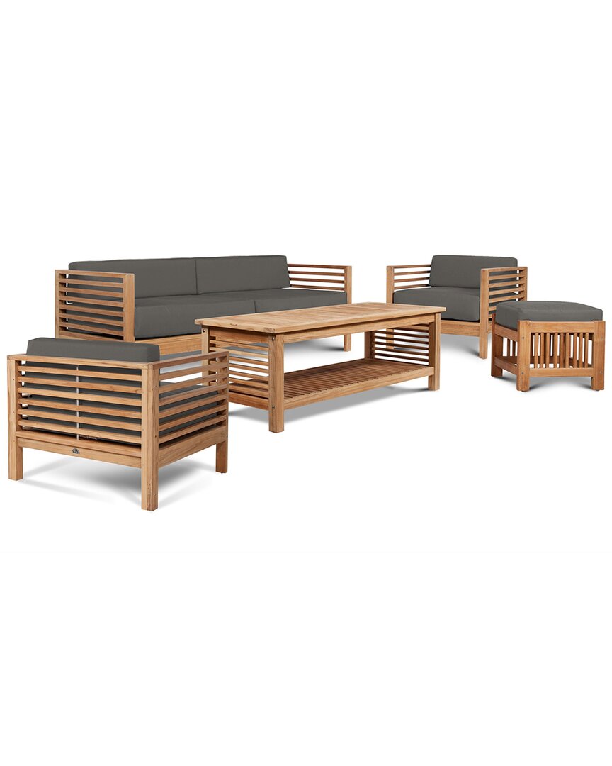 Curated Maison Sylvie 5-piece Teak Patio Conversation Deep Seating Set With Sunbrella Cushions In Charcoal