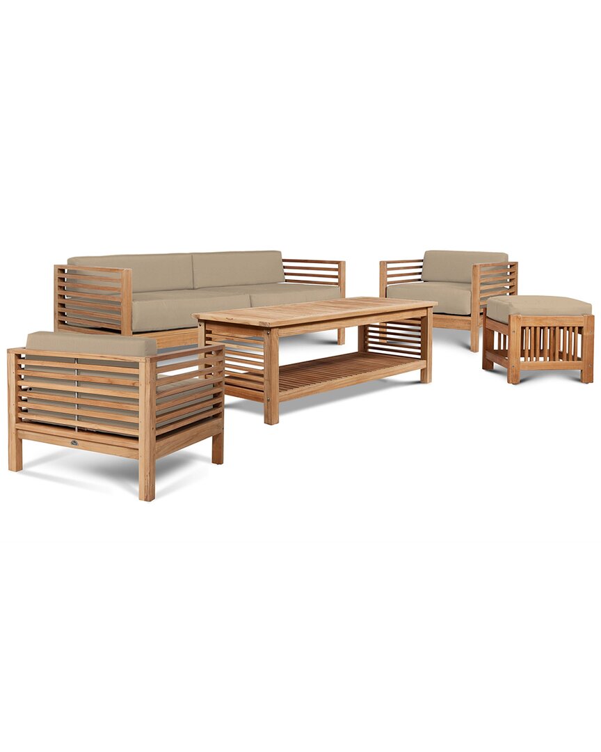 Curated Maison Sylvie 5-piece Teak Patio Conversation Deep Seating Set With Sunbrella Cushions In Brown