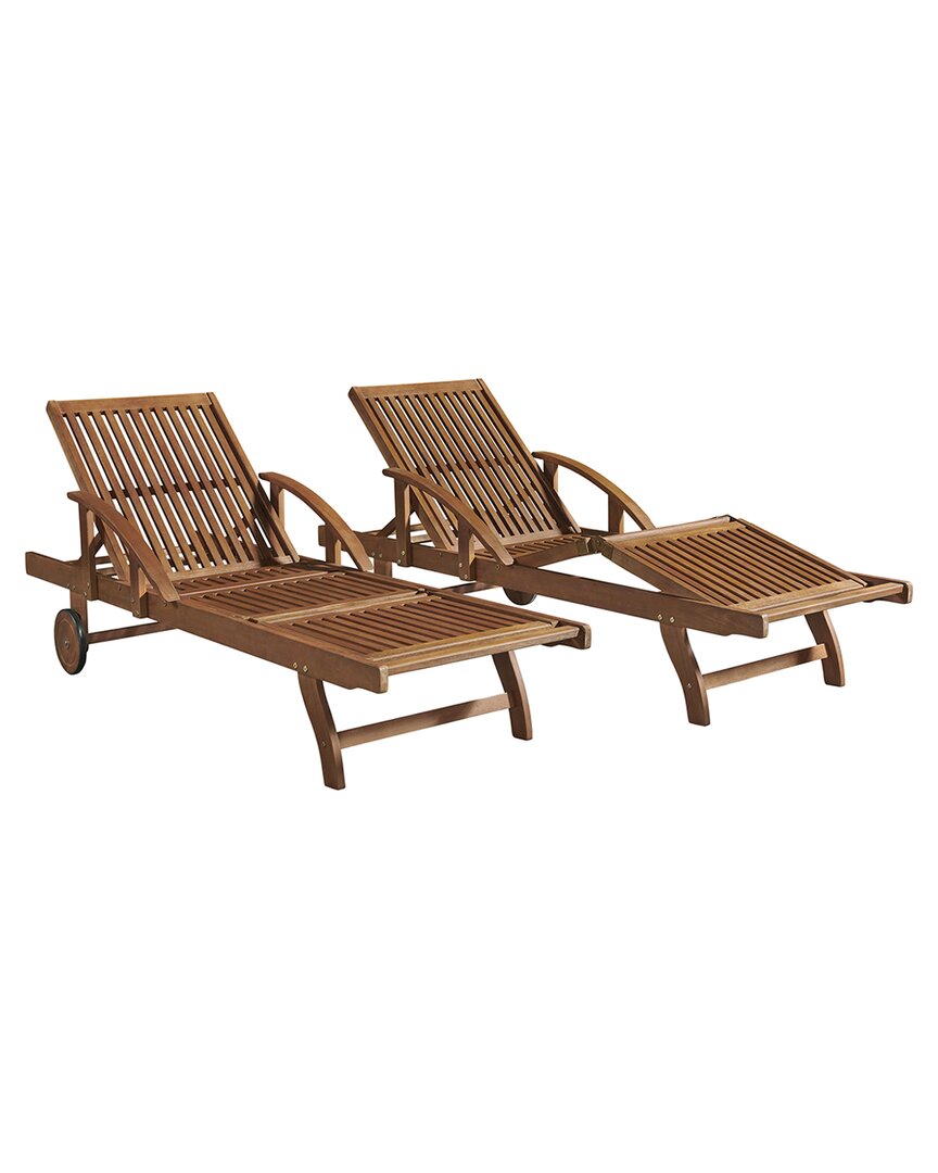 Alaterre Furniture Caspian Eucalyptus Wood Outdoor Lounge Chair With Arms & Adjustable Leg Rest, Set In Natural