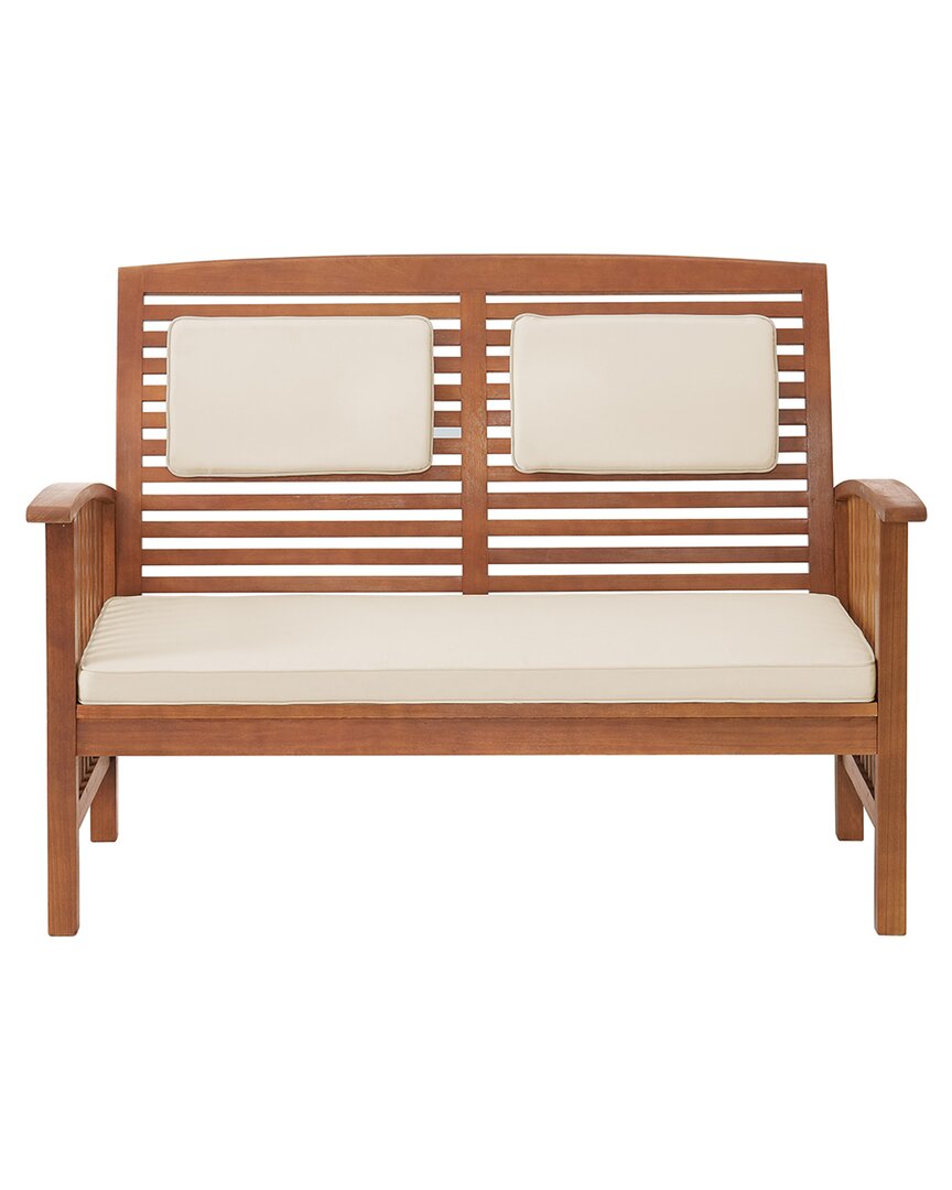 Alaterre Furniture Lyndon Eucalyptus Wood Outdoor 2-seat Bench With Cushions In Natural