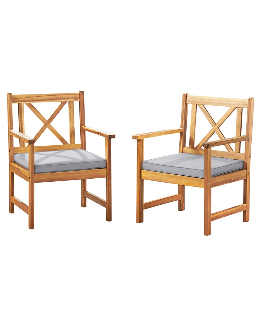 Alaterre Furniture Set Of 2 Manchester Acacia Wood Chairs With Cushions In Natural
