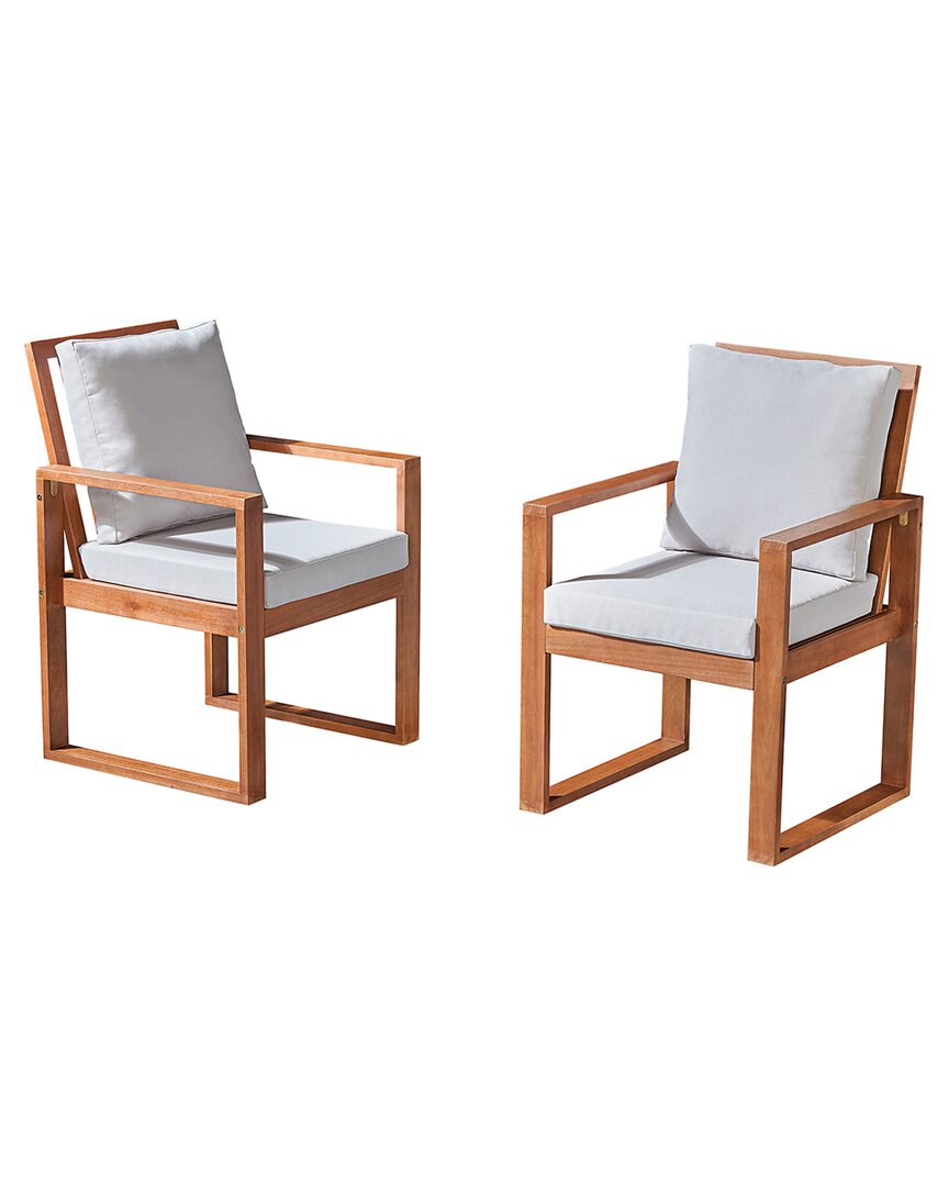 Alaterre Furniture Weston Eucalyptus Wood Outdoor Dining Chairs With Cushions, Set Of 2 In Natural