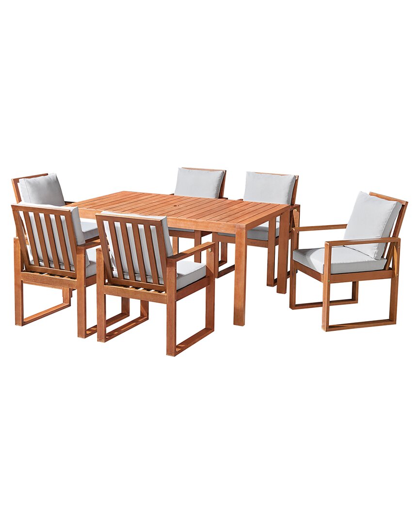 Alaterre Furniture Weston Eucalyptus Wood Outdoor Dining Table With 6 Dining Chairs, Set Of 7 In Natural