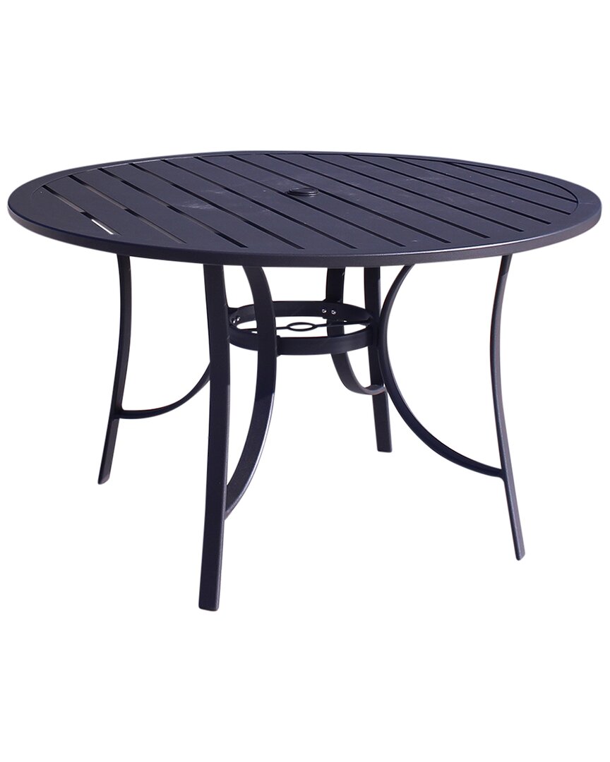Courtyard Casual Santa Fe 48in Round Aluminum Dining Table With Slat Top And Umbrella Hole In Brown