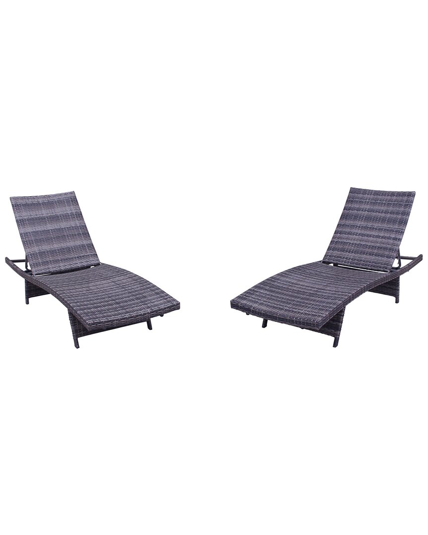 Courtyard Casual Relax 2pc Wicker Chaise Lounges With Folding Legs In Taupe