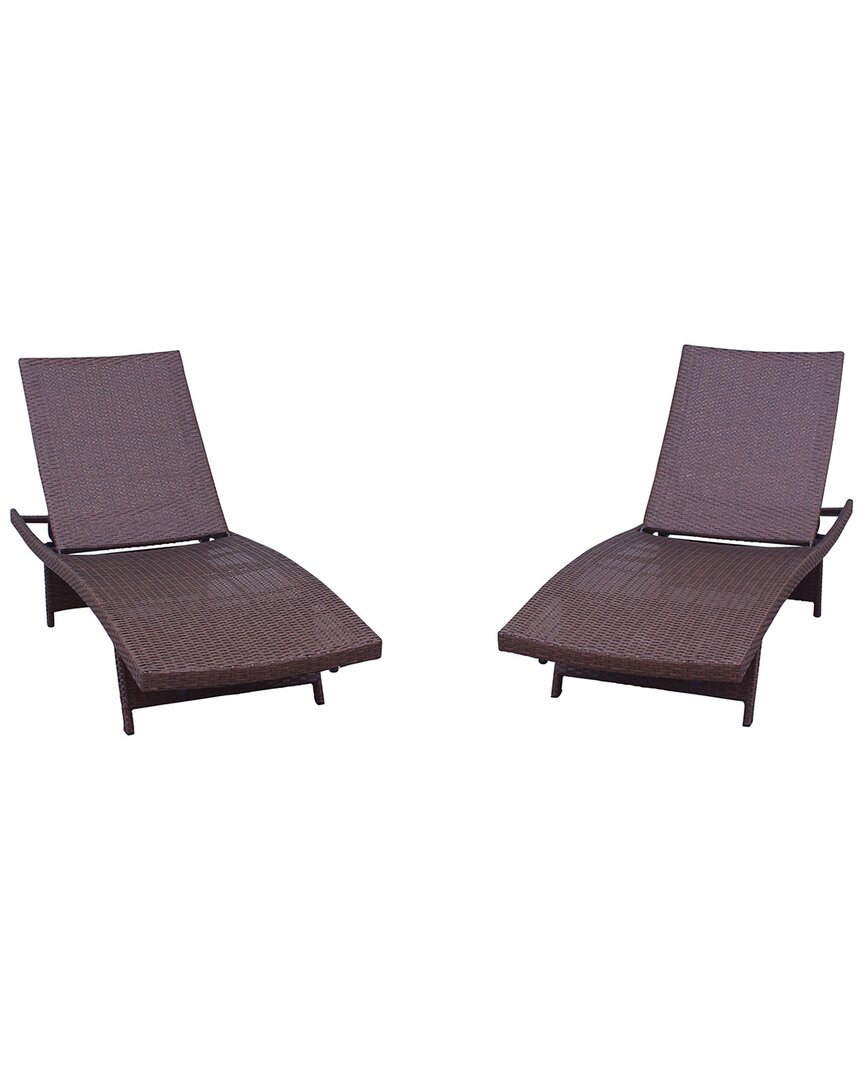 Courtyard Casual Relax 2pc Wicker Chaise Lounges With Folding Legs In Brown