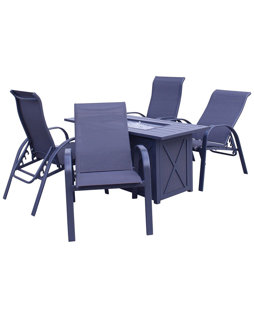 Courtyard Casual Santa Fe Dark Gray 5pc Rectangle Fire Pit Set With 1 Fire Pit  And 4 Sling Reclining Chairs