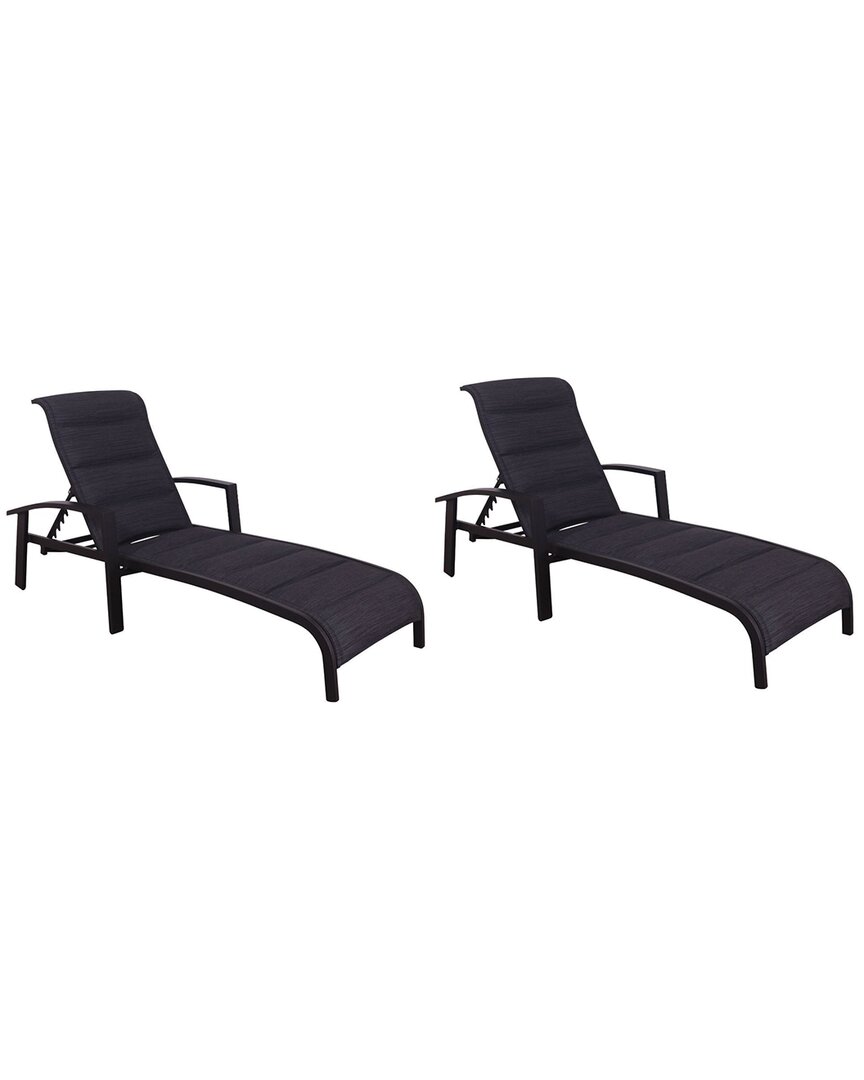 Courtyard Casual Santorini Black Aluminum 2 Padded Sling Chaise Lounge Chairs