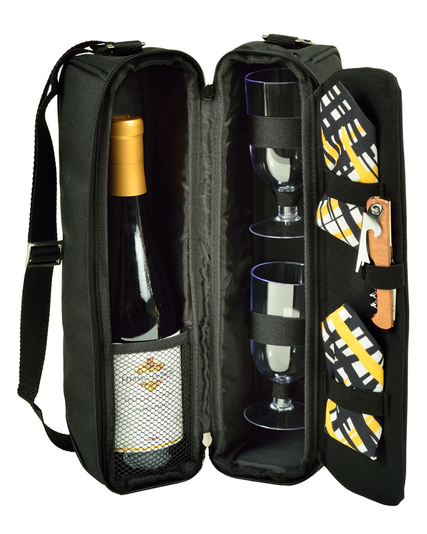 Picnic At Ascot Paris Collection Deluxe Black Wine Holder & Glasses