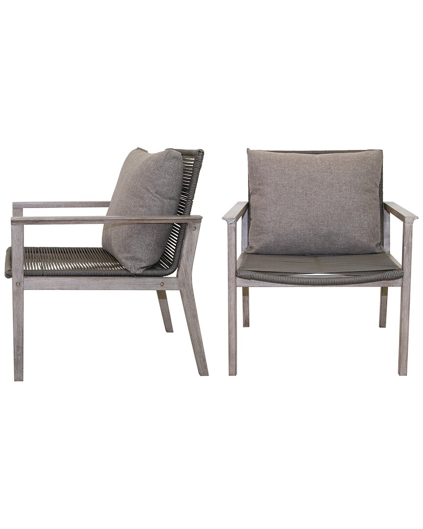 Outdoor Interiors Set Of 2 Eucalyptus And Nautical Rope Lounge Chairs In Grey