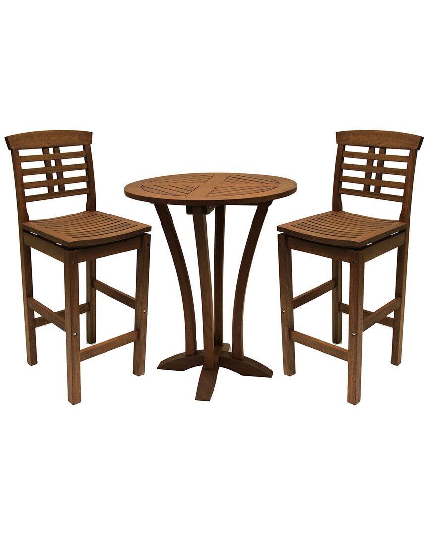 Outdoor Interiors Eucalyptus 3pc Bar Table & Chairs Set In Brown
