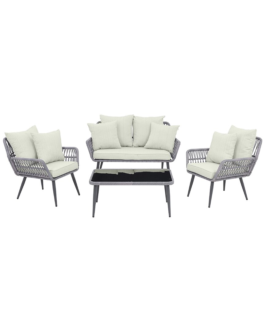 Manhattan Comfort Portofino Patio 4-person Conversation Set With Coffee Table In Grey