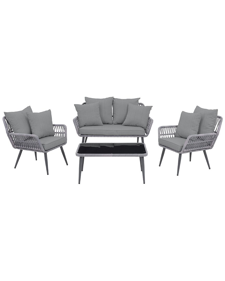 Manhattan Comfort Portofino Patio 4-person Conversation Set With Coffee Table In Grey