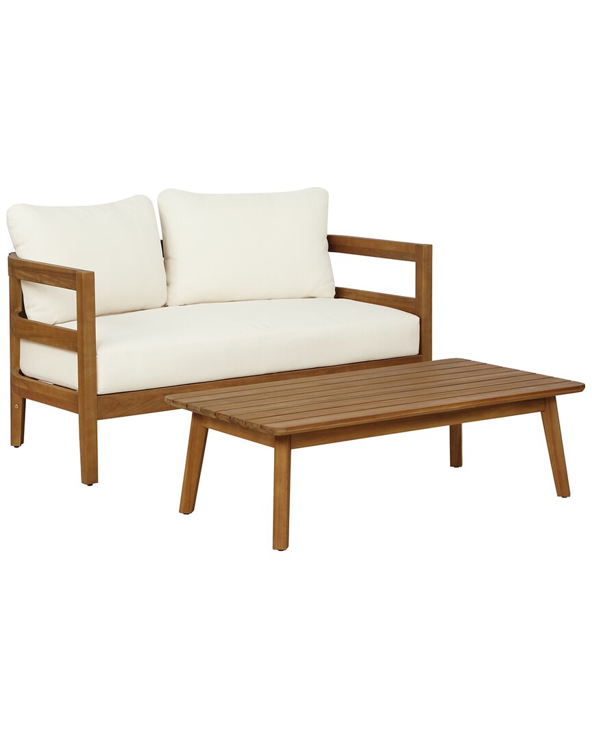 Linon Breton Outdoor Loveseat & Table In Brown