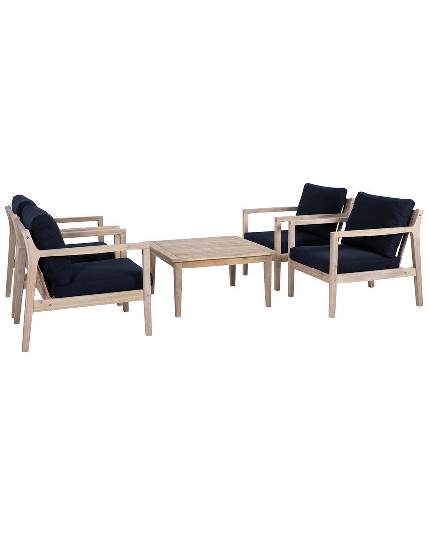 Linon Teagon 5pc Blue Nat Side Chair & Table Set In Brown