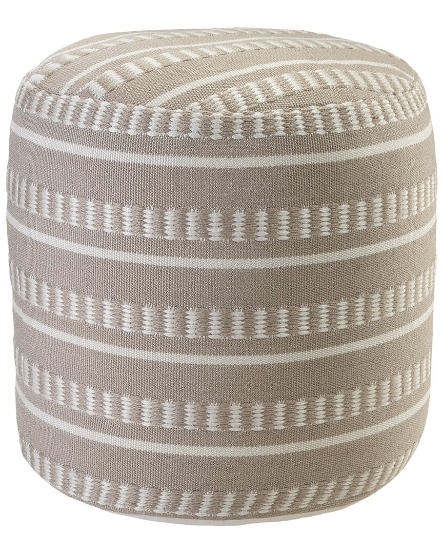 Lr Home Dash And Stripe Geometric Indoor Outdoor Pouf In Taupe