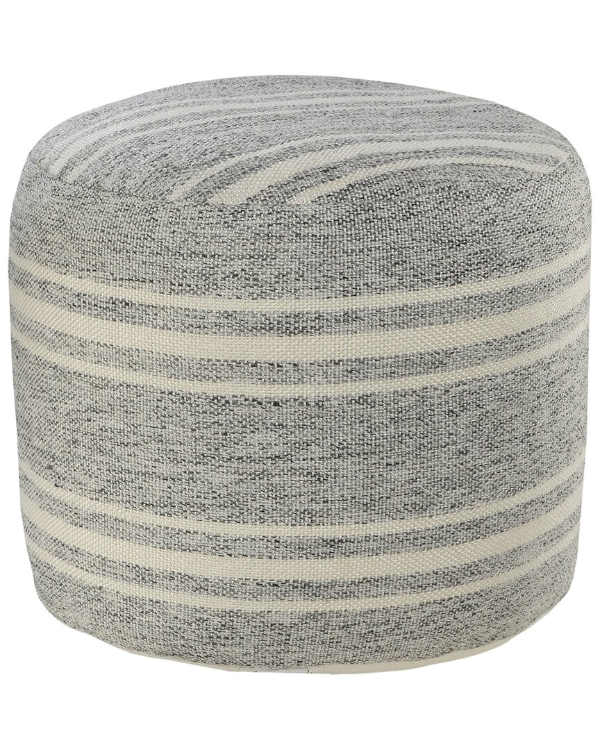 Lr Home Farmhouse Triple Stripe Indoor Outdoor Pouf In Gray