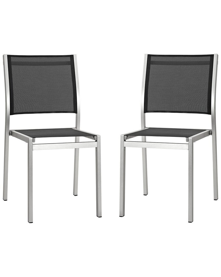 Modway Do Not Use Outdoor Set Of 2 Shore Side Chair Outdoor Patio Aluminum Set In Black