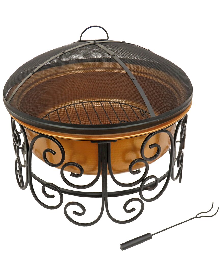 National Tree Company 30in Deep Bowl Copper Fire Pit With Stand & Screen