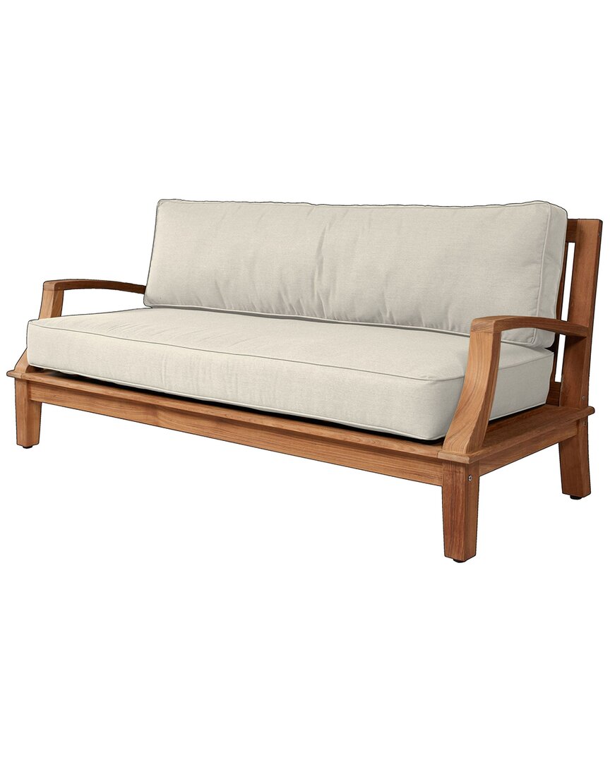 Curated Maison Eliane Teak Sofa With Sunbrella Canvas Cushions In White