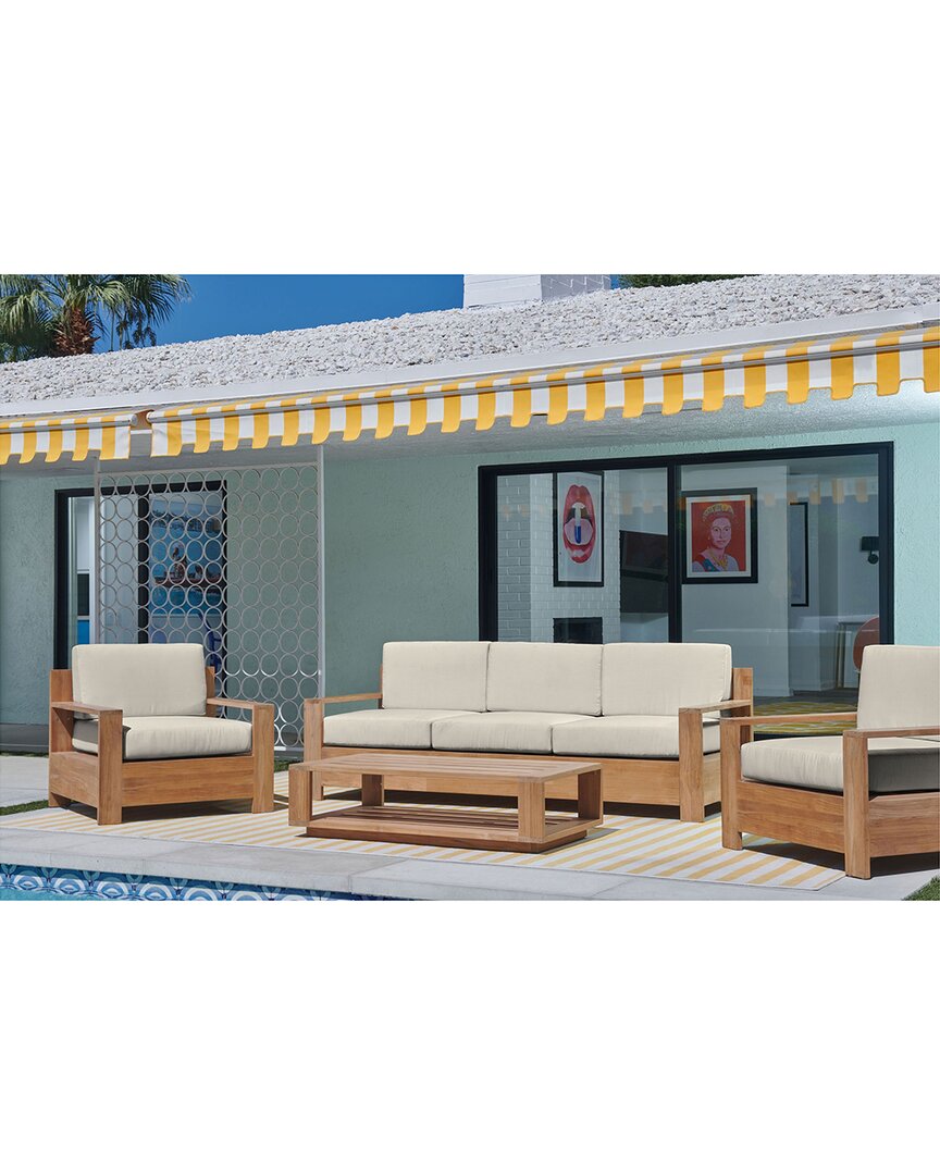 Curated Maison Lothair 4-piece Teak Deep Seating Outdoor Sofa Set With Sunbrella Canvas Cushions In White