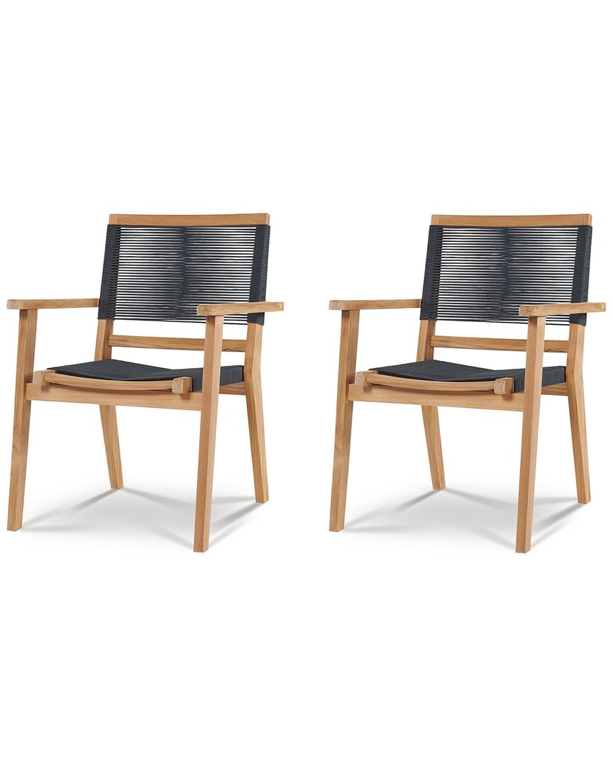 Curated Maison Damien Teak Outdoor Stacking Armchair (set Of 2) In Gray