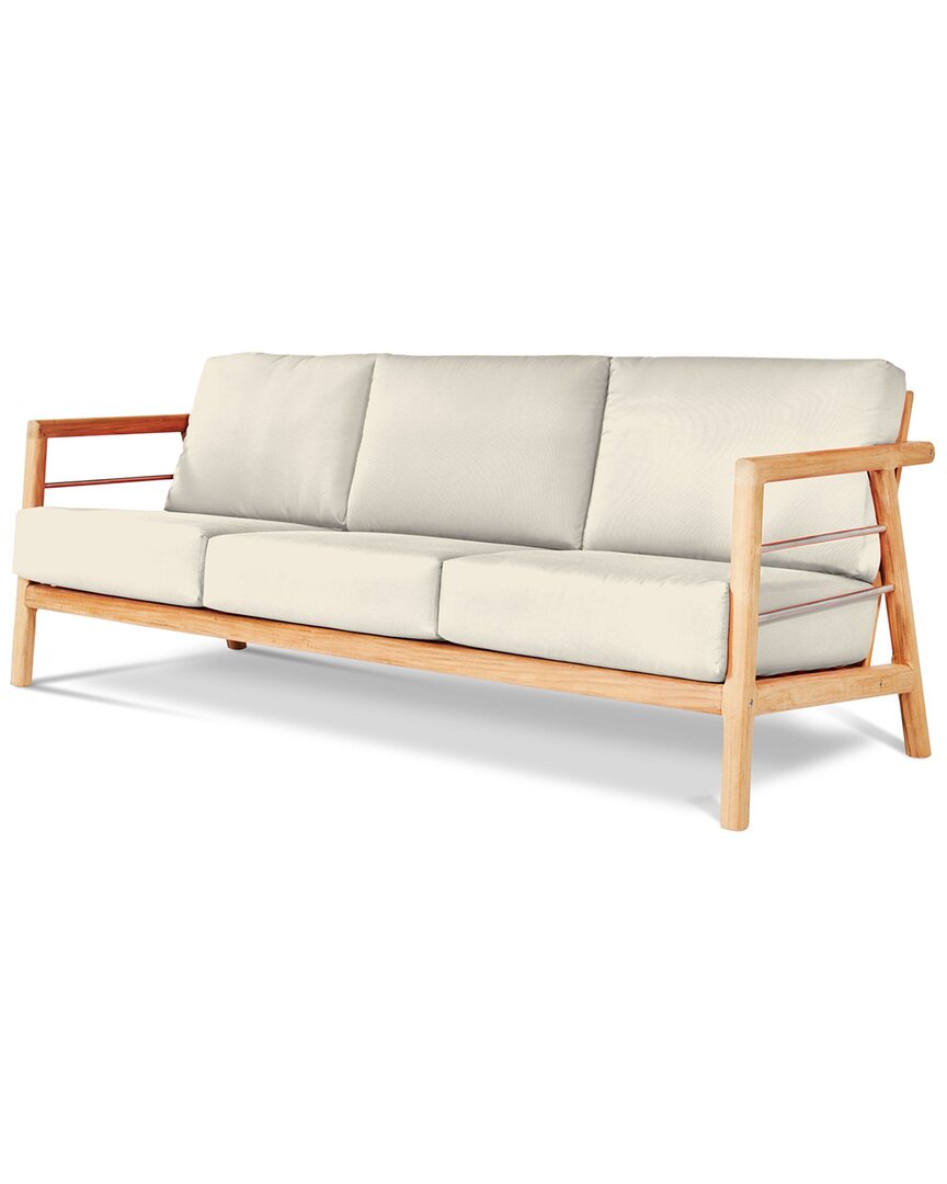 Curated Maison Daniele Teak Deep Seating 86 Inch Outdoor Sofa With Sunbrella Canvas Cushion In White