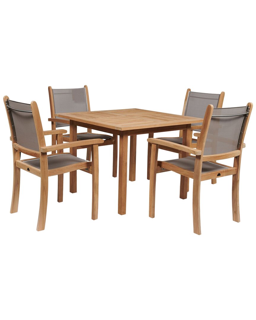 Curated Maison Leon 7pc Teak Outdoor Sectional Deep Seating Set With Sunbrella Cushions In Gray