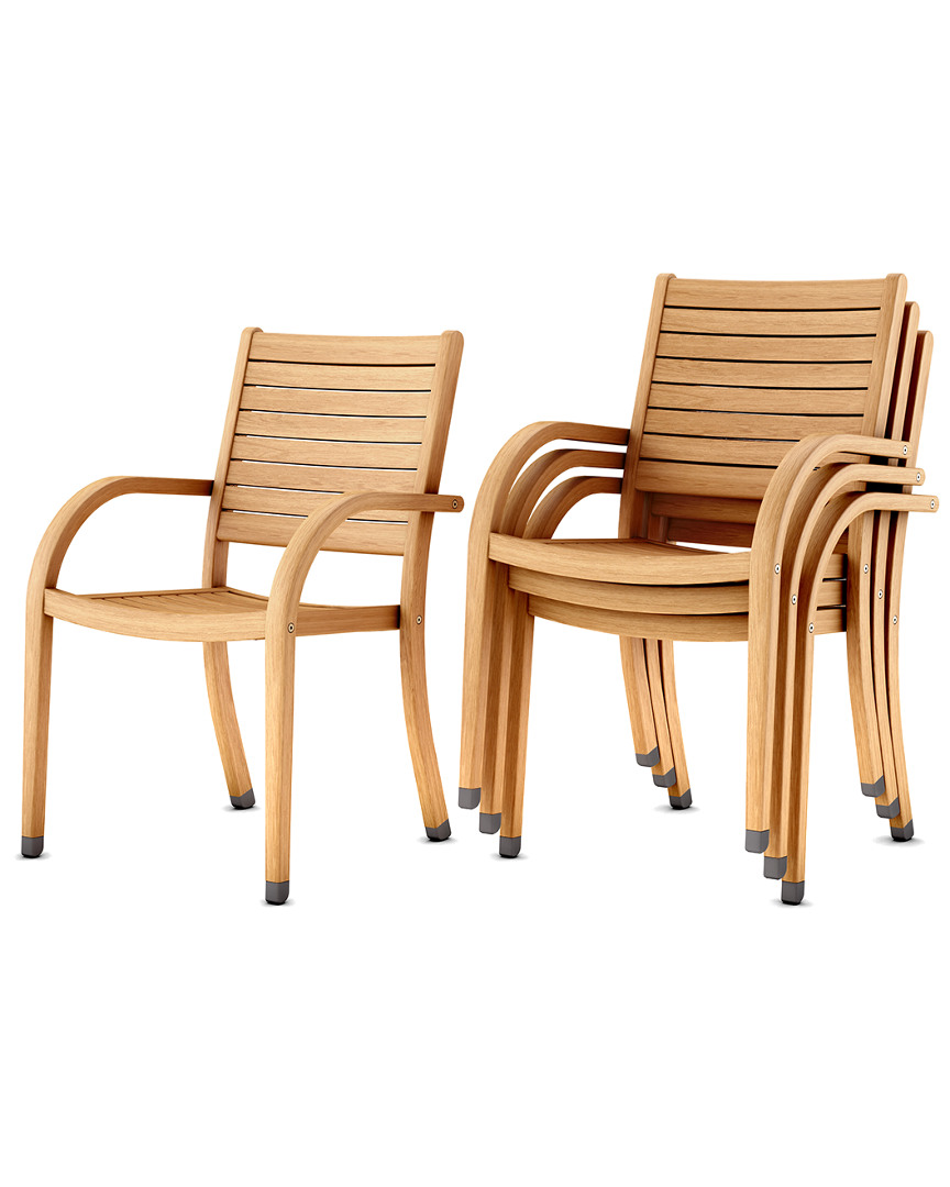 Amazonia Outdoor Patio 4pc Wood Stacking Dining Chairs
