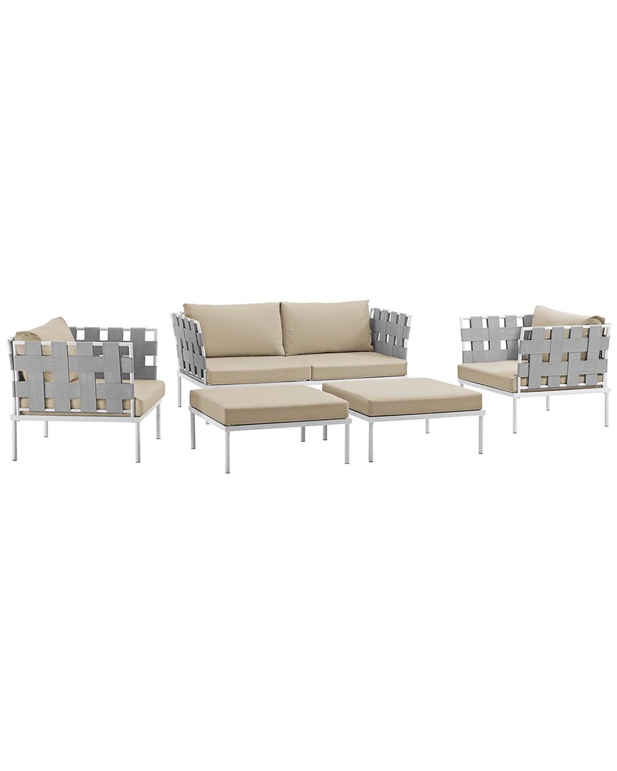 Modway Harmony 5-piece Outdoor Patio Sectional Sofa Set In White