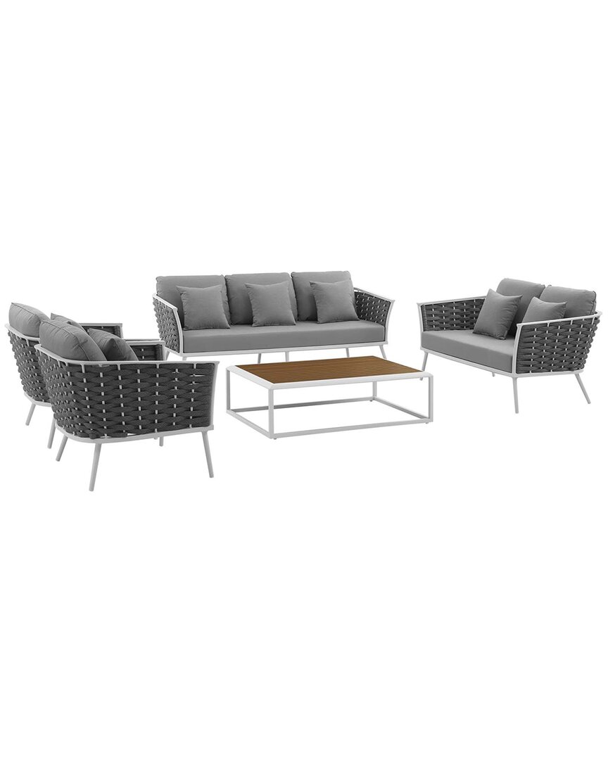 Modway Stance 5-piece Outdoor Patio Sectional Sofa Set In White