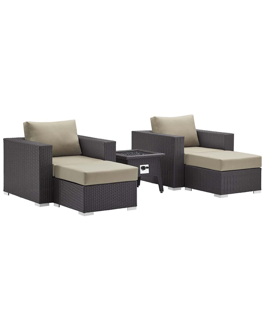 Modway Convene 5-piece Set Outdoor Patio With Fire Pit In Brown