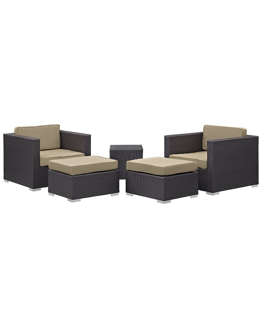 Modway Convene 5-piece Outdoor Patio Sectional Set In Brown