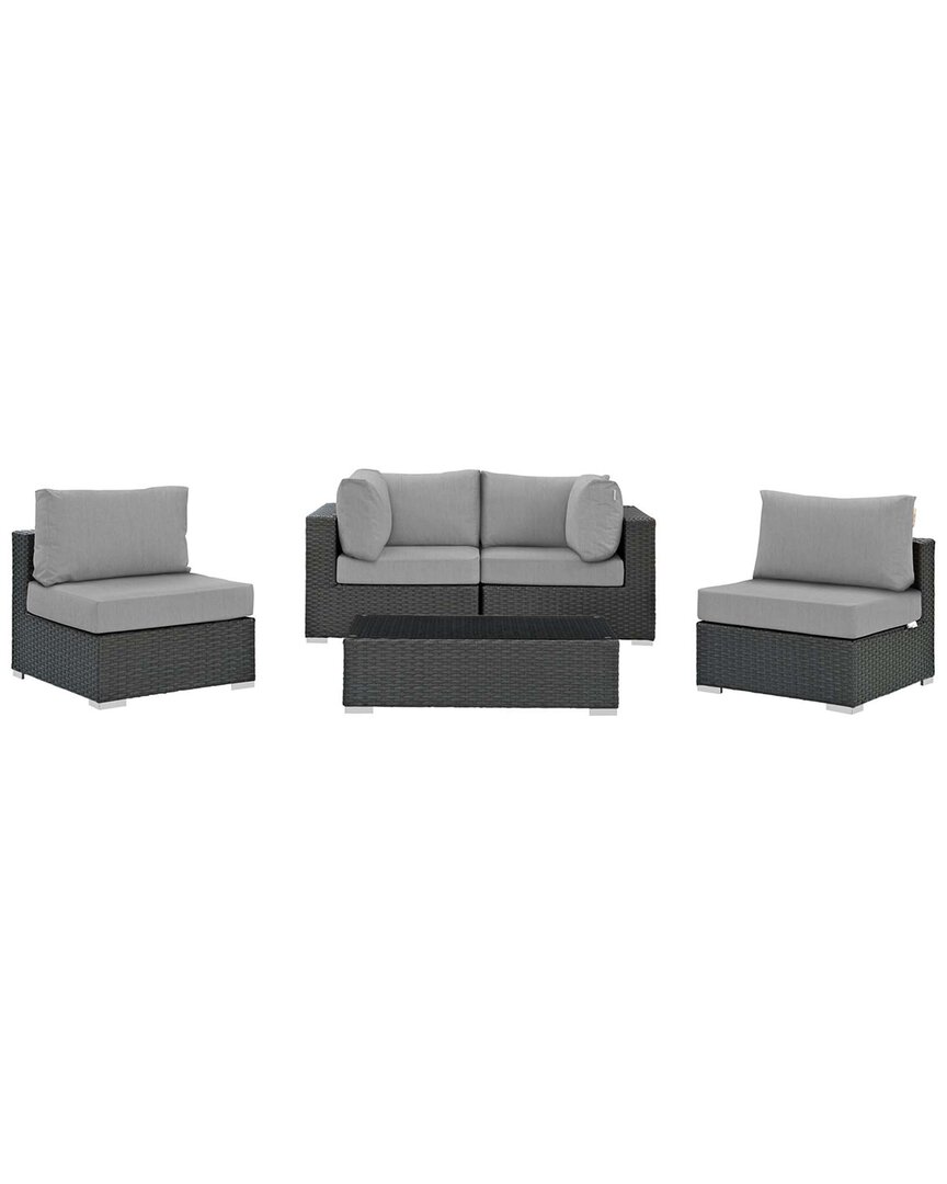 Modway Sojourn 5-piece Outdoor Patio Sunbrella Sectional Set In Beige