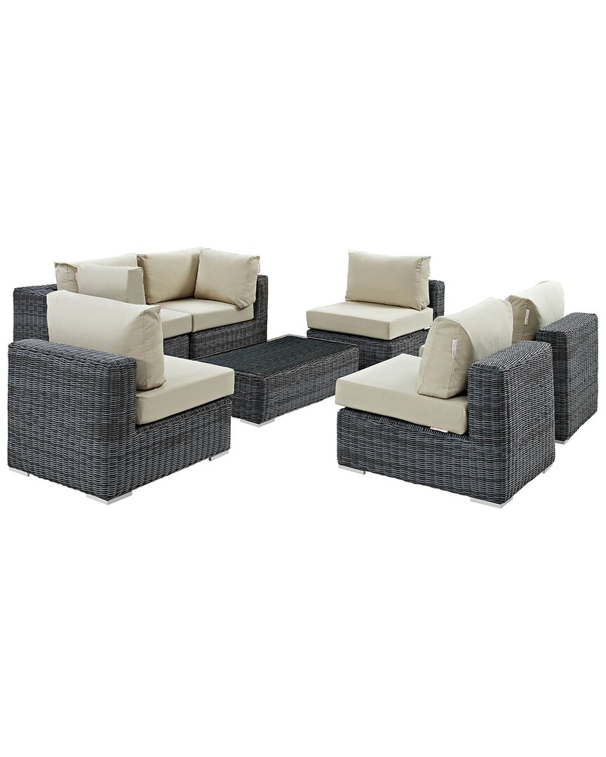 Modway Summon 7-piece Outdoor Patio Sunbrella Sectional Set In Beige