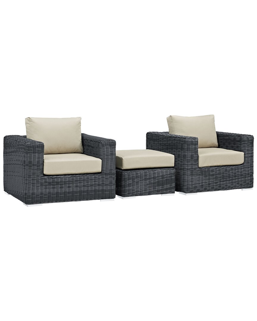 Modway Summon 3-piece Outdoor Patio Sunbrella Sectional Set In Beige