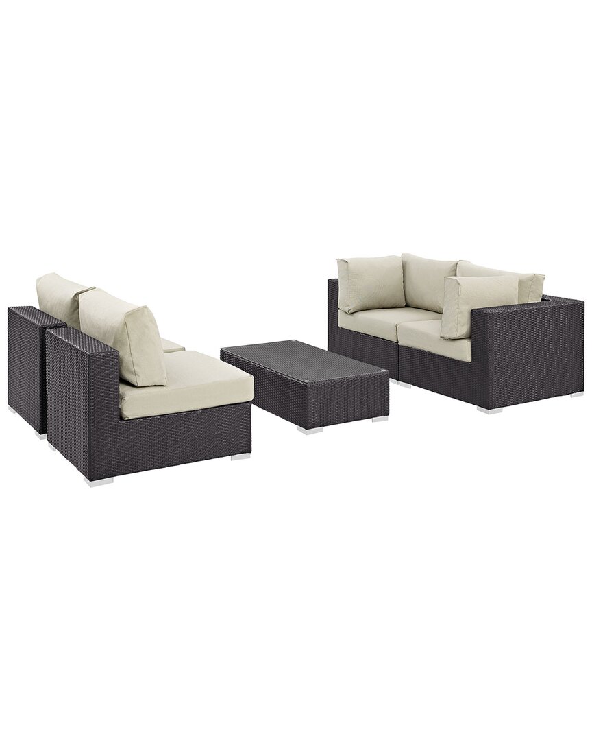 Modway Convene 5-piece Outdoor Patio Sectional Set In Brown